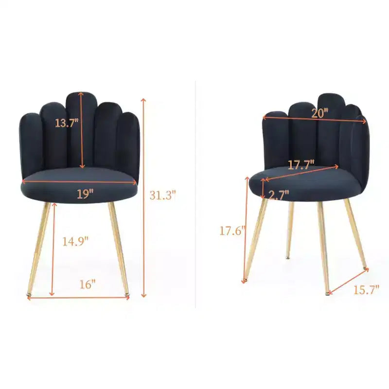 Lot de 2 chaises de salle à manger modernes en velours avec pieds en métal doré pour salle à manger, cuisine, coiffeuse, salon - Noir