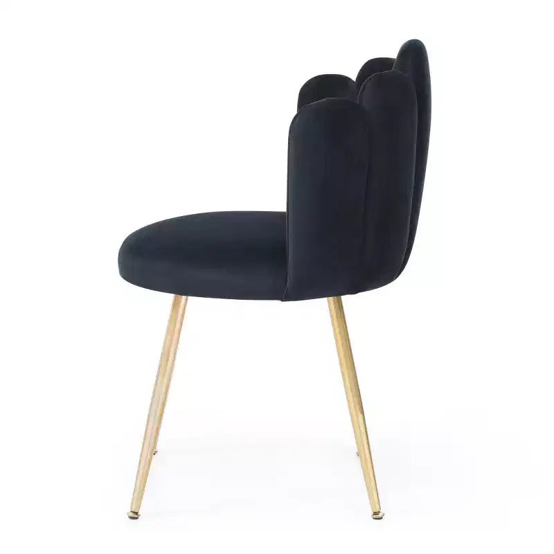 Lot de 2 chaises de salle à manger modernes en velours avec pieds en métal doré pour salle à manger, cuisine, coiffeuse, salon - Noir