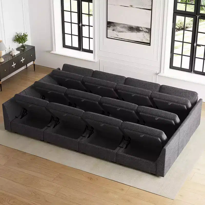 Module Ottoman Chenille - Repose-Pieds de Rangement Modulaire avec Tissu Doux pour la Peau et Conception à Installation Rapide