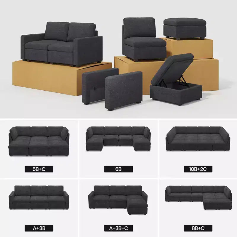 Module Ottoman Chenille - Repose-Pieds de Rangement Modulaire avec Tissu Doux pour la Peau et Conception à Installation Rapide