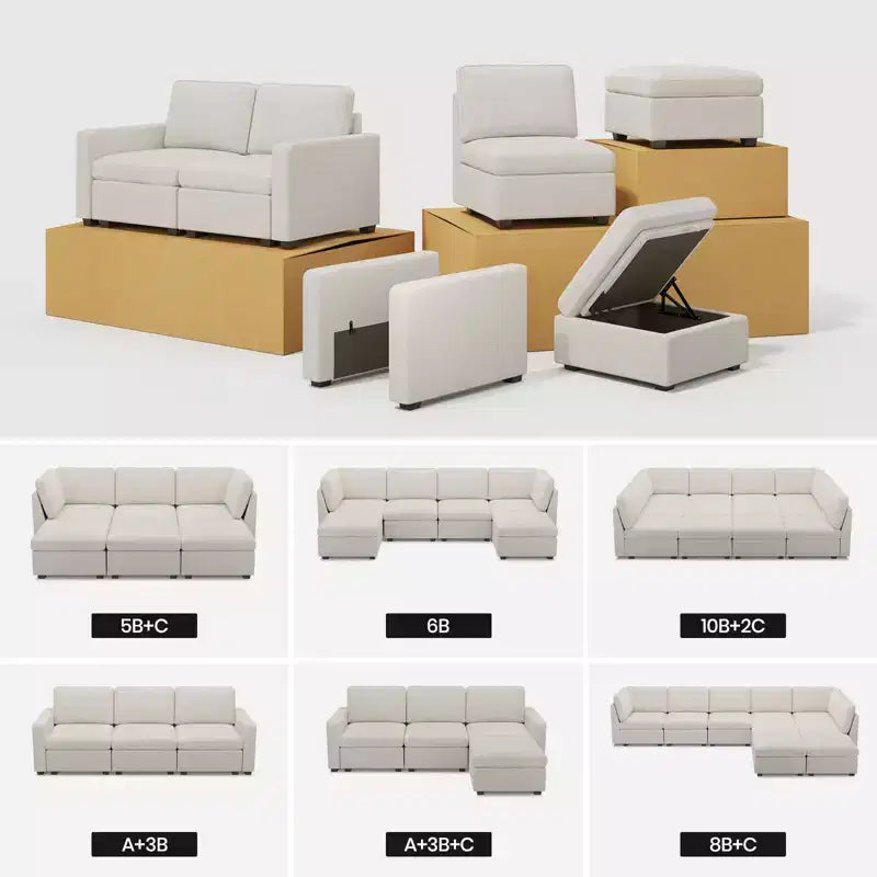 Module Ottoman Chenille - Repose-Pieds de Rangement Modulaire avec Tissu Doux pour la Peau et Conception à Installation Rapide