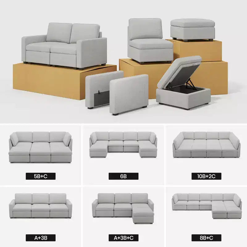 Module Ottoman Chenille - Repose-Pieds de Rangement Modulaire avec Tissu Doux pour la Peau et Conception à Installation Rapide