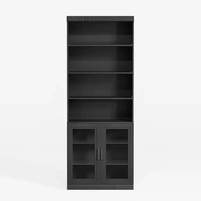 Bahut d'appoint en bois noir 80x31x16, meuble de rangement avec étagères réglables et portes vitrées pour cuisine, chambre, salon/salle à manger