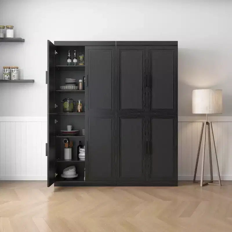 Bahut en grain de bois noir 72x62x16, organisateur de rangement avec étagères réglables et portes en rotin pour cuisine, chambre, entrée, salon