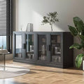 Wood Accent Cabinet in Black, Storage Organizer with Adjustable Shelves and Glass Doors for Kitchen Bedroom Living/Dinning Room