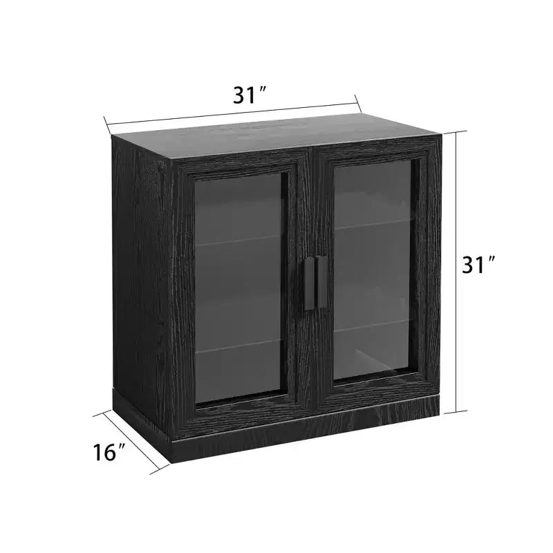 Meuble d'appoint en bois noir, organisateur de rangement avec étagères réglables et portes vitrées pour cuisine, chambre, salon/salle à manger