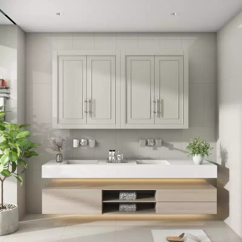 Bathroom Kitchen Wall Cabinet, Medicine Cabinet Over The Toilet, Laundry Room Cabinet with Doors and Storage Shelves, Gray