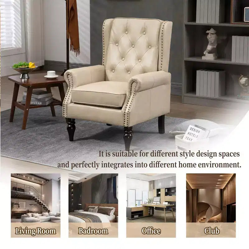 Fauteuil d'appoint rembourré moderne avec pieds en bois robustes, fauteuil de salon confortable pour le salon, la chambre à coucher