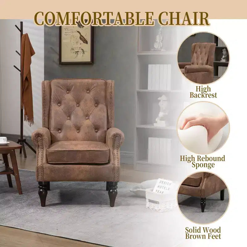 Fauteuil d'appoint rembourré moderne avec pieds en bois robustes, fauteuil de salon confortable pour le salon, la chambre à coucher