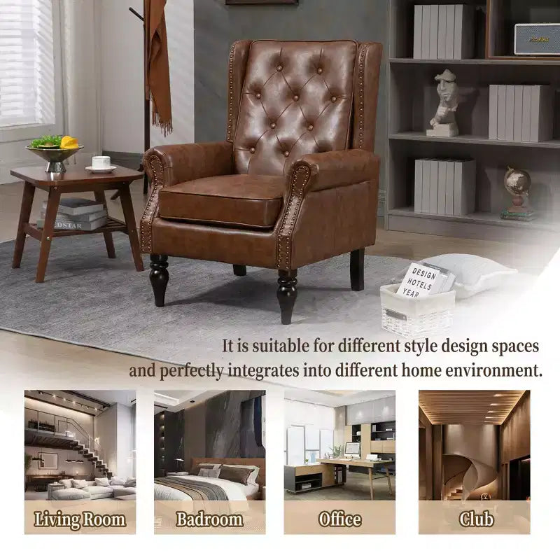 Fauteuil d'appoint rembourré moderne avec pieds en bois robustes, fauteuil de salon confortable pour le salon, la chambre à coucher