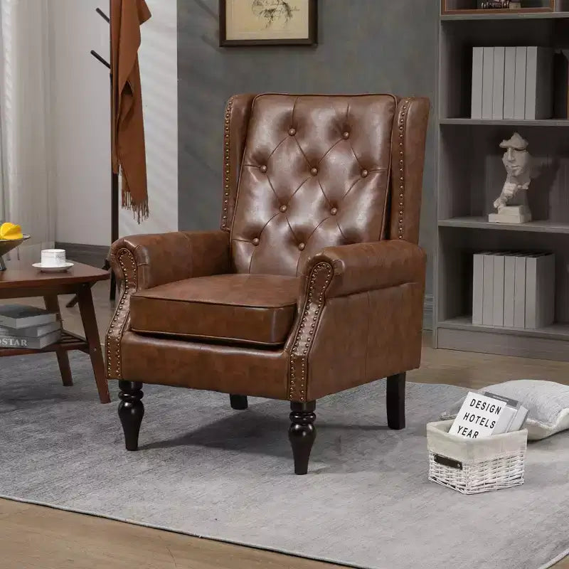 Fauteuil d'appoint rembourré moderne avec pieds en bois robustes, fauteuil de salon confortable pour le salon, la chambre à coucher