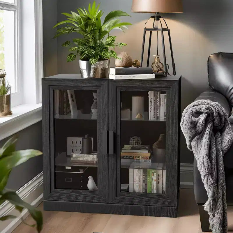 [78,7 cm | Design transparent] Vitrine noire en verre et bois (idéale pour la chambre/le salon)