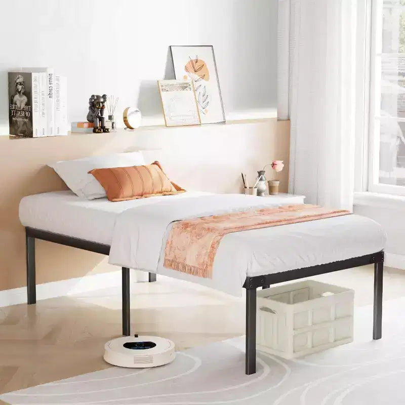 Cadre de lit en bois sans sommier, design minimaliste avec assemblage facile et grand espace de rangement sous le lit