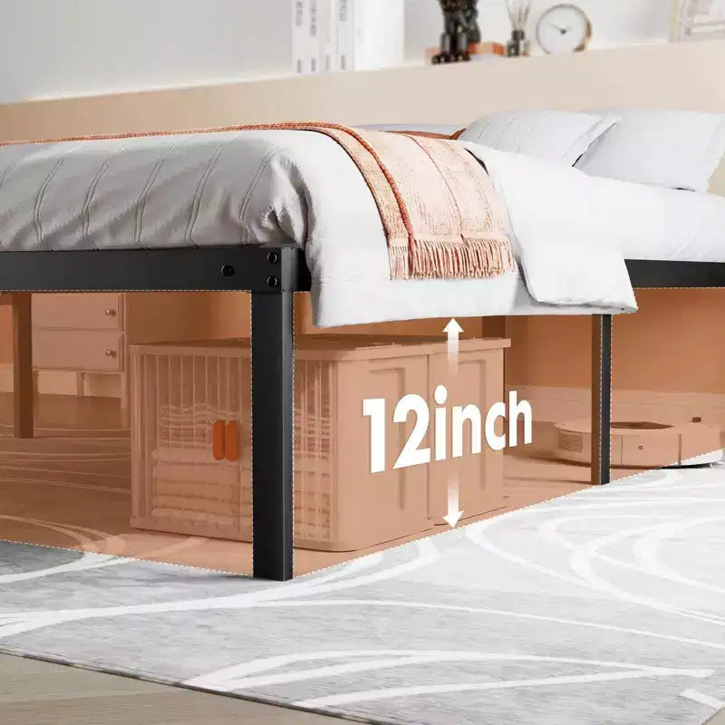 Cadre de lit en bois sans sommier, design minimaliste avec assemblage facile et grand espace de rangement sous le lit