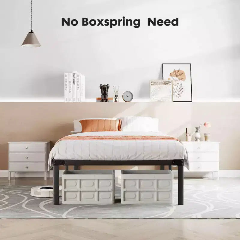 Cadre de lit en bois sans sommier, design minimaliste avec assemblage facile et grand espace de rangement sous le lit