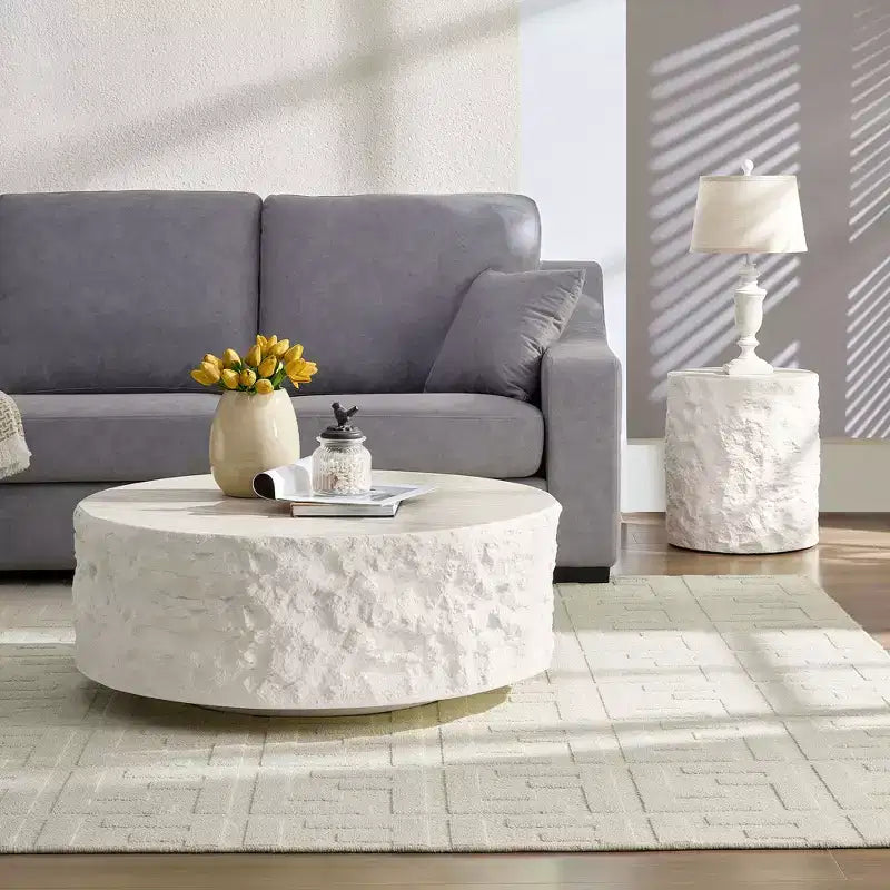 Table basse ronde/carrée en fibre de verre Table d'appoint Table basse de salon Table basse de canapé, aucun assemblage requis, beige