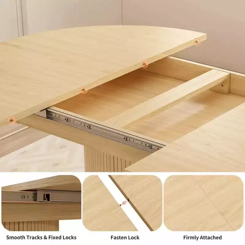 Table de salle à manger de cuisine ronde extensible avec étagère de rangement à 2 niveaux, avec base piédestal, meubles de salle à manger ovales en bois, Noyer