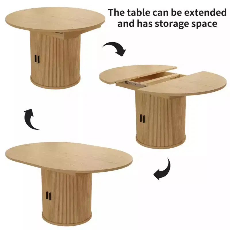 Table de salle à manger de cuisine ronde extensible avec étagère de rangement à 2 niveaux, avec base piédestal, meubles de salle à manger ovales en bois, Noyer