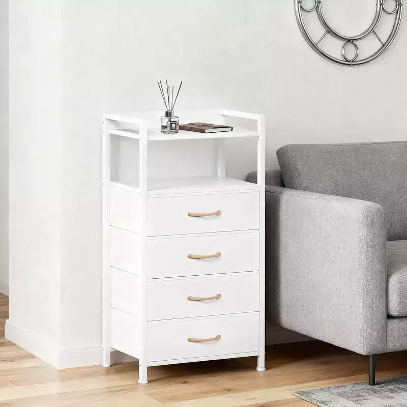 Table de chevet, bout de canapé avec 4 tiroirs de rangement en tissu, meuble de chevet avec étagère de rangement ouverte, table de nuit pour chambre à coucher, salon, bureau