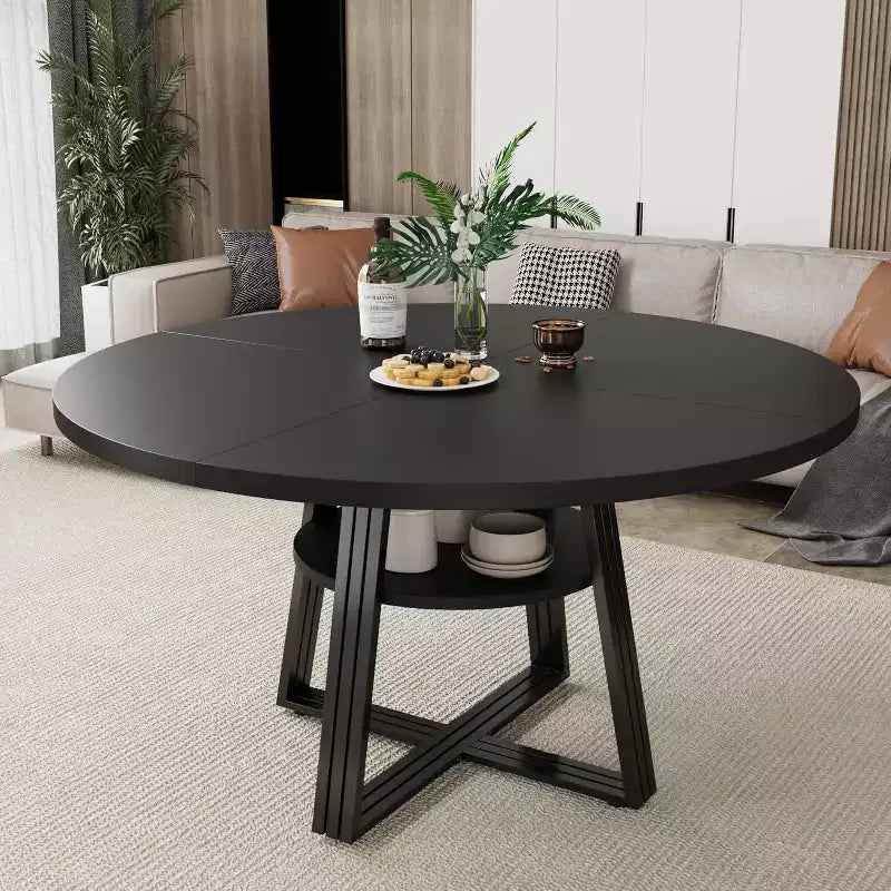 Round Dining Table for 4-6, 42 Farmhouse Kitchen Table with Storage, Circle Dinner Tables for Kitchen, Dining Room, Living Room, Meeting Room