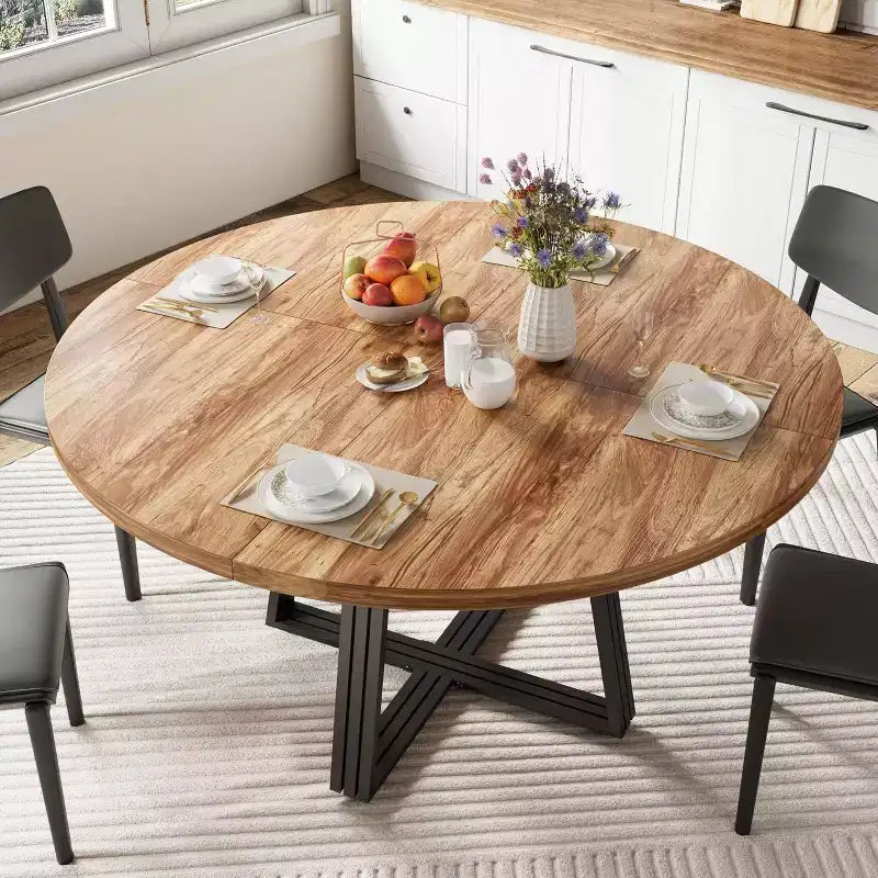 Table à manger ronde pour 4-6 personnes, table de cuisine de ferme de 42 pouces avec rangement, tables à dîner circulaires pour la cuisine, la salle à manger, le salon, la salle de réunion