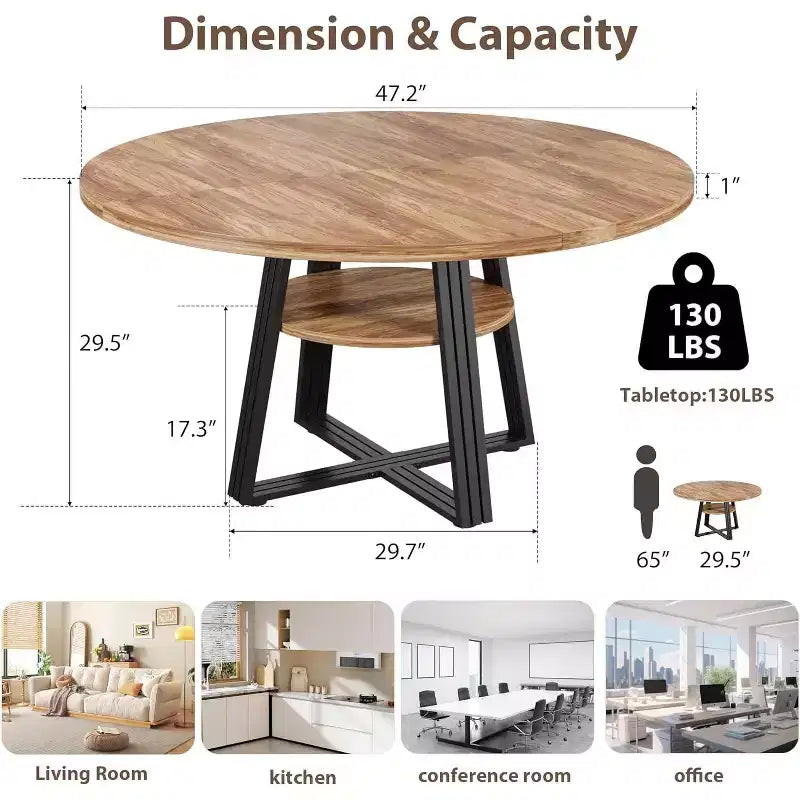 Table à manger ronde pour 4-6 personnes, table de cuisine de ferme de 42 pouces avec rangement, tables à dîner circulaires pour la cuisine, la salle à manger, le salon, la salle de réunion
