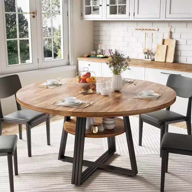 Table à manger ronde pour 4-6 personnes, table de cuisine de ferme de 42 pouces avec rangement, tables à dîner circulaires pour la cuisine, la salle à manger, le salon, la salle de réunion