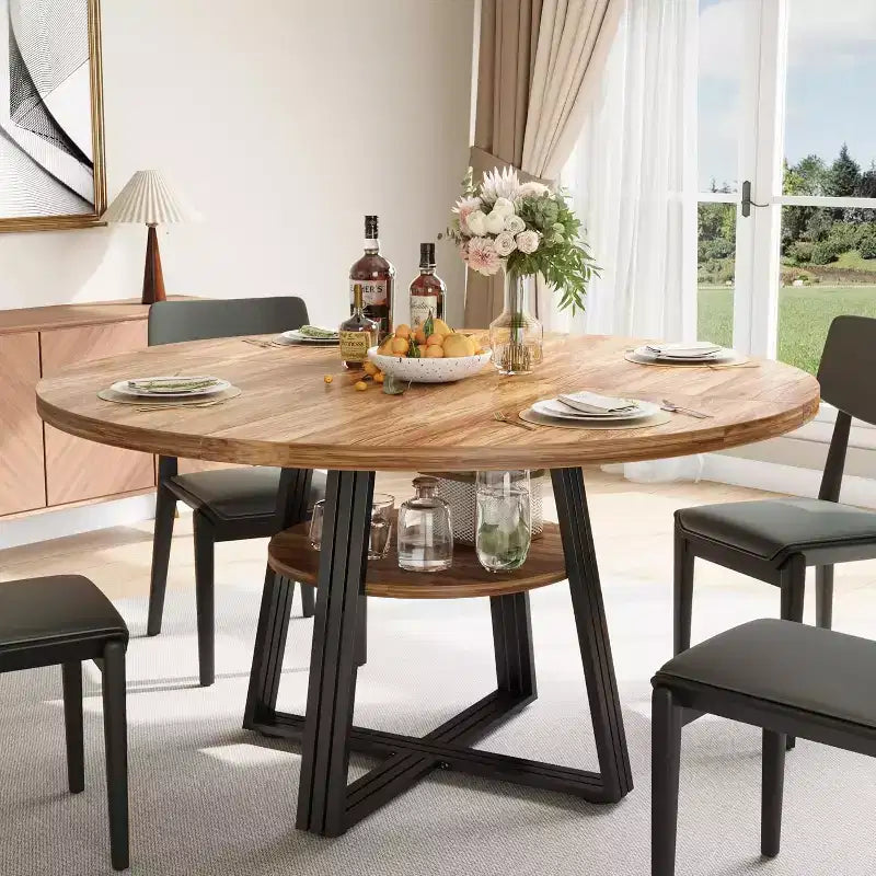 Table à manger ronde pour 4-6 personnes, table de cuisine de ferme de 42 pouces avec rangement, tables à dîner circulaires pour la cuisine, la salle à manger, le salon, la salle de réunion