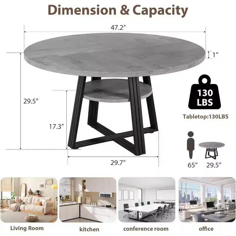 Table à manger ronde pour 4-6 personnes, table de cuisine de ferme de 42 pouces avec rangement, tables à dîner circulaires pour la cuisine, la salle à manger, le salon, la salle de réunion