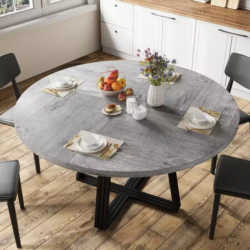Table à manger ronde pour 4-6 personnes, table de cuisine de ferme de 42 pouces avec rangement, tables à dîner circulaires pour la cuisine, la salle à manger, le salon, la salle de réunion