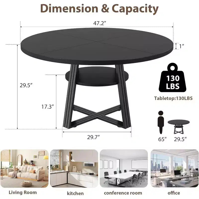 Table à manger ronde pour 4-6 personnes, table de cuisine de ferme de 42 pouces avec rangement, tables à dîner circulaires pour la cuisine, la salle à manger, le salon, la salle de réunion