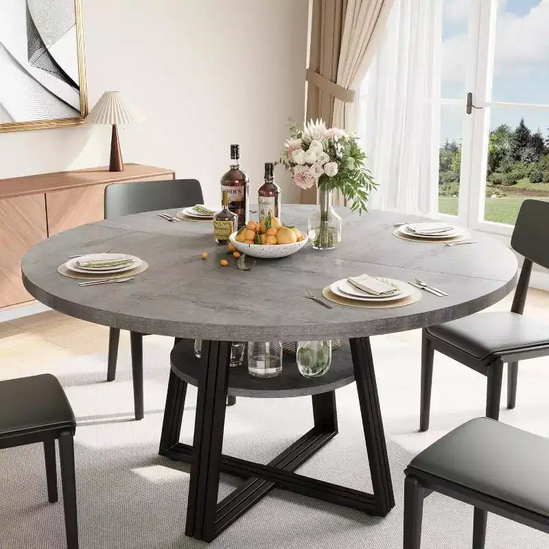 Table à manger ronde pour 4-6 personnes, table de cuisine de ferme de 42 pouces avec rangement, tables à dîner circulaires pour la cuisine, la salle à manger, le salon, la salle de réunion