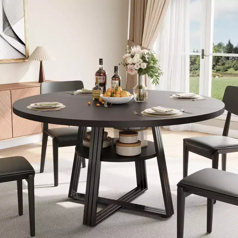 Table à manger ronde pour 4-6 personnes, table de cuisine de ferme de 42 pouces avec rangement, tables à dîner circulaires pour la cuisine, la salle à manger, le salon, la salle de réunion