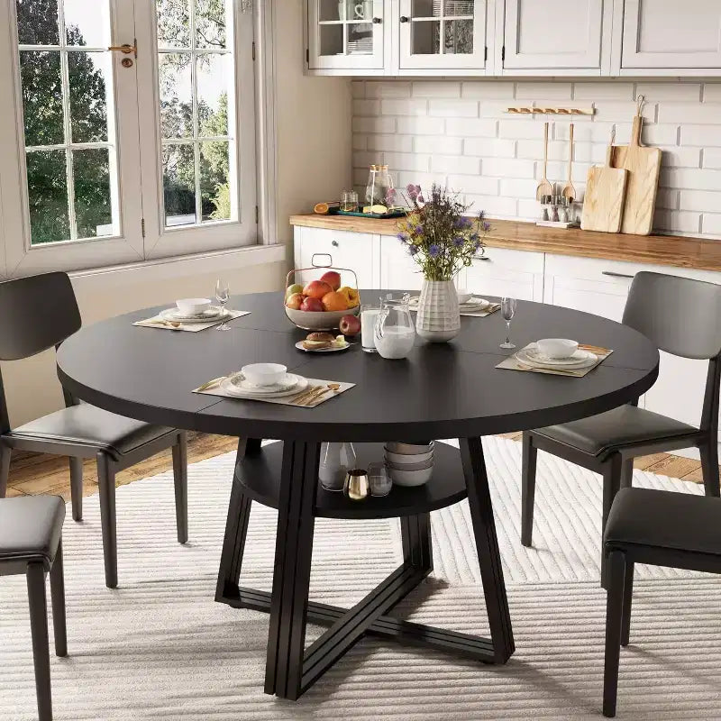 Table à manger ronde pour 4-6 personnes, table de cuisine de ferme de 42 pouces avec rangement, tables à dîner circulaires pour la cuisine, la salle à manger, le salon, la salle de réunion
