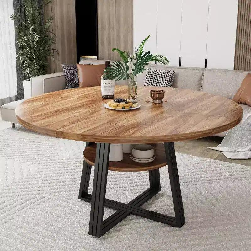 Table à manger ronde pour 4-6 personnes, table de cuisine de ferme de 42 pouces avec rangement, tables à dîner circulaires pour la cuisine, la salle à manger, le salon, la salle de réunion