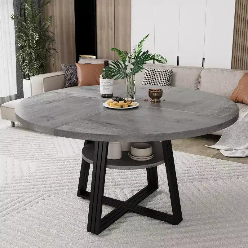 Table à manger ronde pour 4-6 personnes, table de cuisine de ferme de 42 pouces avec rangement, tables à dîner circulaires pour la cuisine, la salle à manger, le salon, la salle de réunion