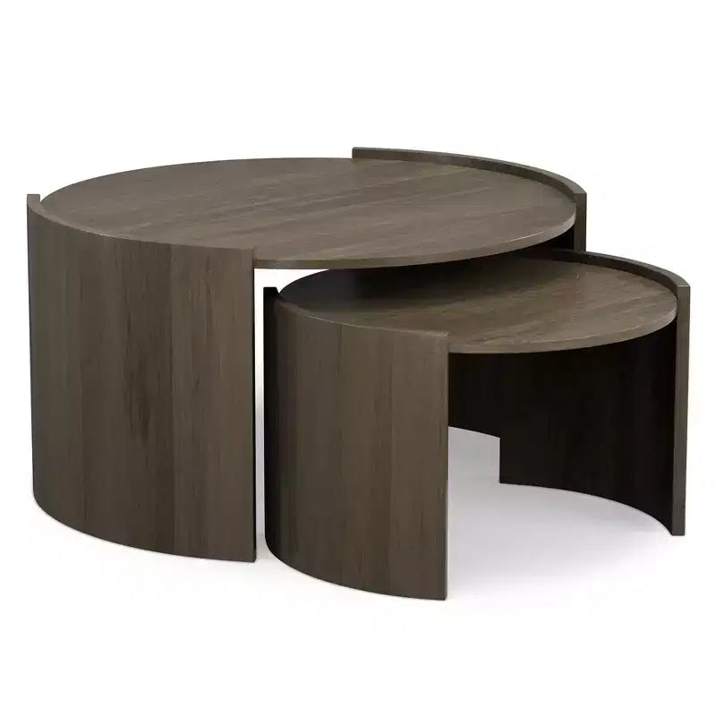 Darah SOLID MANGO WOOD 32 inch Wide Round Contemporary 2 Piece Nesting Table, Fully Assembled