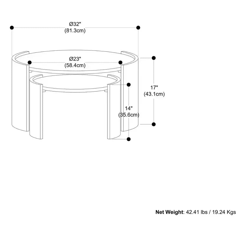 TABLE BASSE gigogne ronde contemporaine 2 pièces, 81 cm de large, en MANGUIER MASSIF, entièrement assemblée