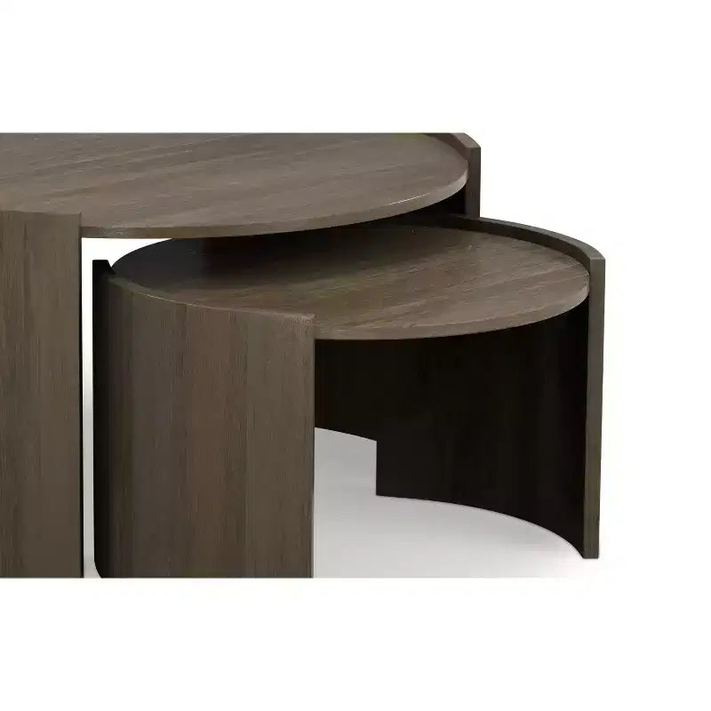 TABLE BASSE gigogne ronde contemporaine 2 pièces, 81 cm de large, en MANGUIER MASSIF, entièrement assemblée