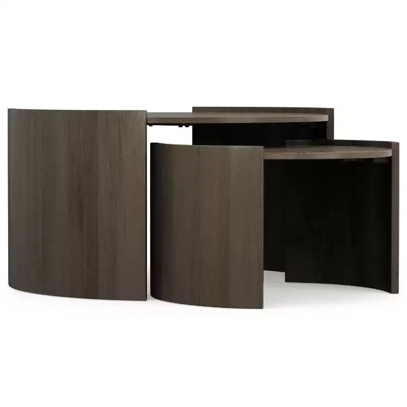 TABLE BASSE gigogne ronde contemporaine 2 pièces, 81 cm de large, en MANGUIER MASSIF, entièrement assemblée