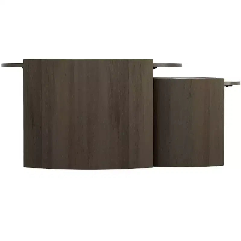 TABLE BASSE gigogne ronde contemporaine 2 pièces, 81 cm de large, en MANGUIER MASSIF, entièrement assemblée