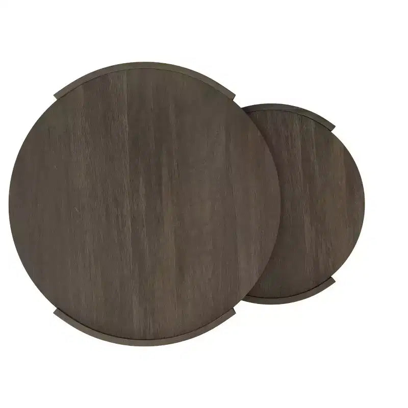 TABLE BASSE gigogne ronde contemporaine 2 pièces, 81 cm de large, en MANGUIER MASSIF, entièrement assemblée