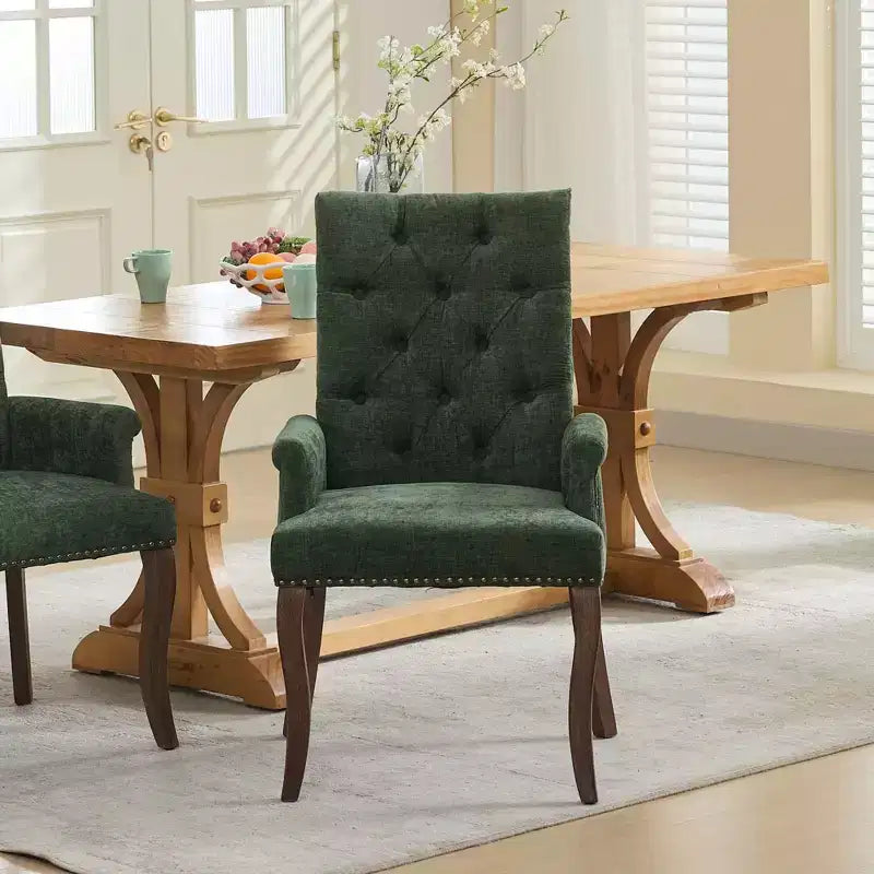 Chaise de salle à manger en chenille avec accoudoirs, lot de 1, avec pieds incurvés en bois massif, chaise de cuisine et de salle à manger capitonnée avec dossier haut pour le salon