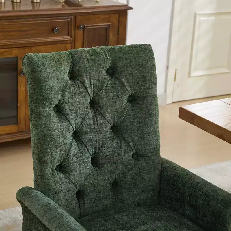 Chaise de salle à manger en chenille avec accoudoirs, lot de 1, avec pieds incurvés en bois massif, chaise de cuisine et de salle à manger capitonnée avec dossier haut pour le salon