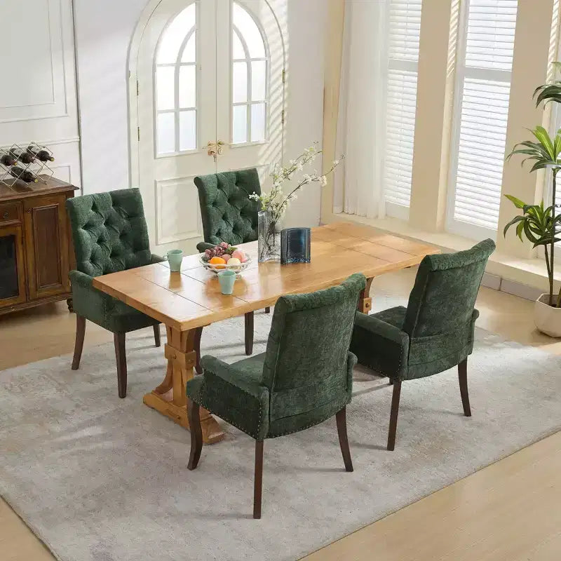 Chaise de salle à manger en chenille avec accoudoirs, lot de 1, avec pieds incurvés en bois massif, chaise de cuisine et de salle à manger capitonnée avec dossier haut pour le salon