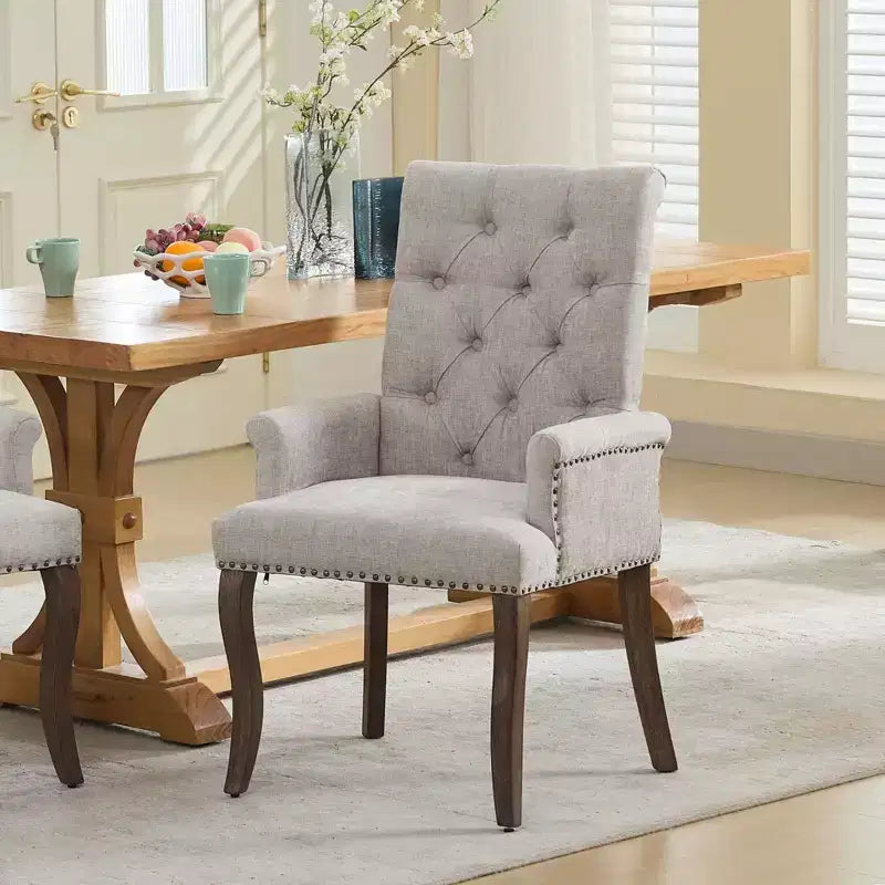 Chaise de salle à manger en chenille avec accoudoirs, lot de 1, avec pieds incurvés en bois massif, chaise de cuisine et de salle à manger capitonnée avec dossier haut pour le salon