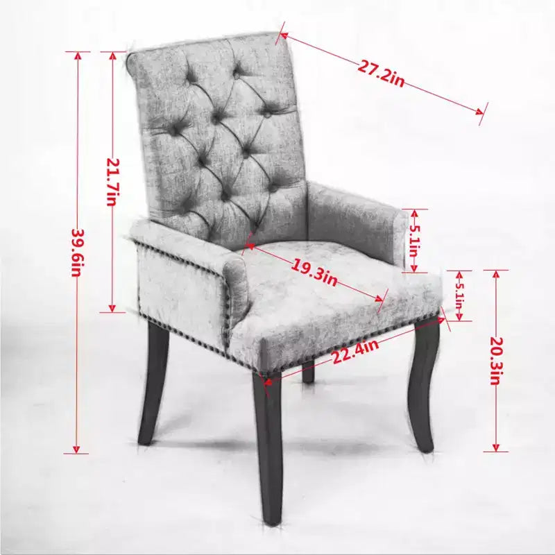 Chaise de salle à manger en chenille avec accoudoirs, lot de 1, avec pieds incurvés en bois massif, chaise de cuisine et de salle à manger capitonnée avec dossier haut pour le salon