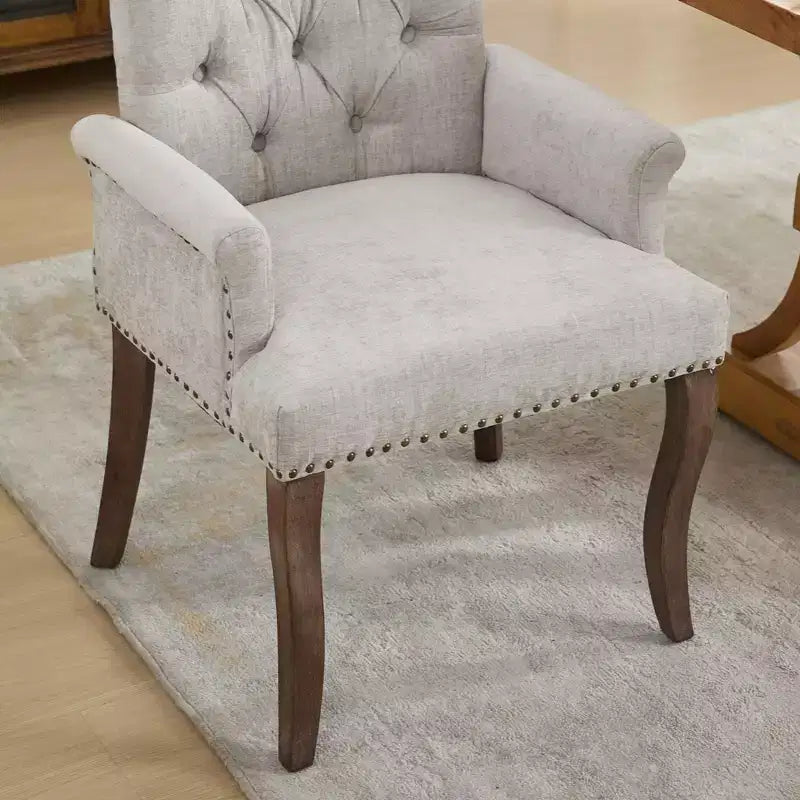 Chaise de salle à manger en chenille avec accoudoirs, lot de 1, avec pieds incurvés en bois massif, chaise de cuisine et de salle à manger capitonnée avec dossier haut pour le salon
