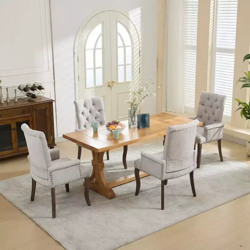 Chaise de salle à manger en chenille avec accoudoirs, lot de 1, avec pieds incurvés en bois massif, chaise de cuisine et de salle à manger capitonnée avec dossier haut pour le salon
