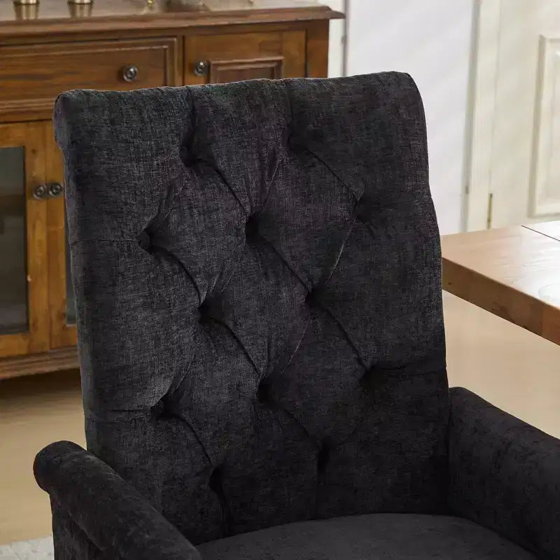 Chaise de salle à manger en chenille avec accoudoirs, lot de 1, avec pieds incurvés en bois massif, chaise de cuisine et de salle à manger capitonnée avec dossier haut pour le salon